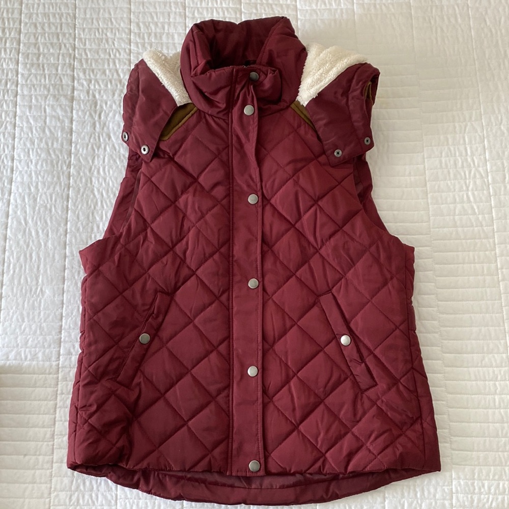 Love Tree - maroon vest with suede and faux fur